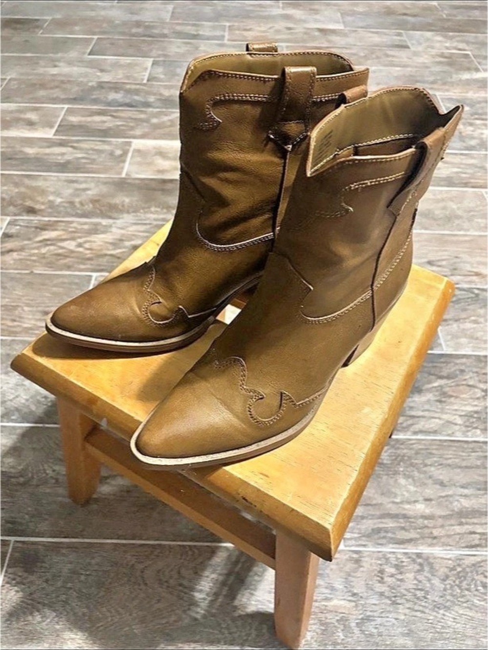 Brown Leather Western Ankle Boots